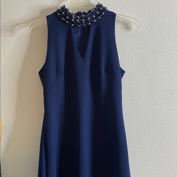 Navy Cocktail Dress with Jeweled Neck - Picture 13 of 14